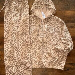 2 VS PINK sweat suit, 1 Leopard Print and 1 Pink Hoodie and Pants Set